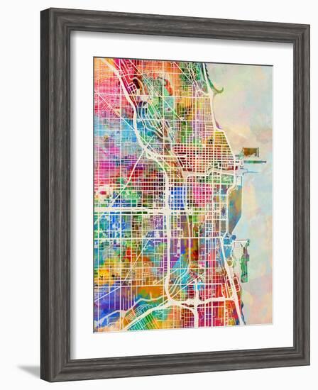 Chicago City Street Map-Michael Tompsett-Framed Art Print