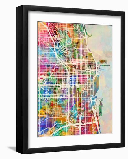 Chicago City Street Map-Michael Tompsett-Framed Art Print