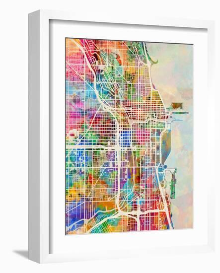 Chicago City Street Map-Michael Tompsett-Framed Art Print