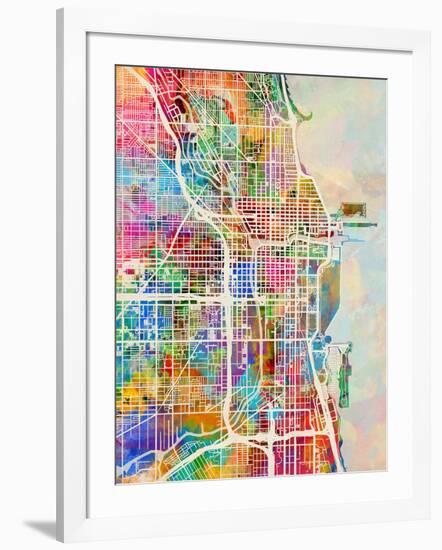 Chicago City Street Map-Michael Tompsett-Framed Art Print