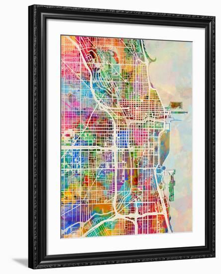 Chicago City Street Map-Michael Tompsett-Framed Art Print