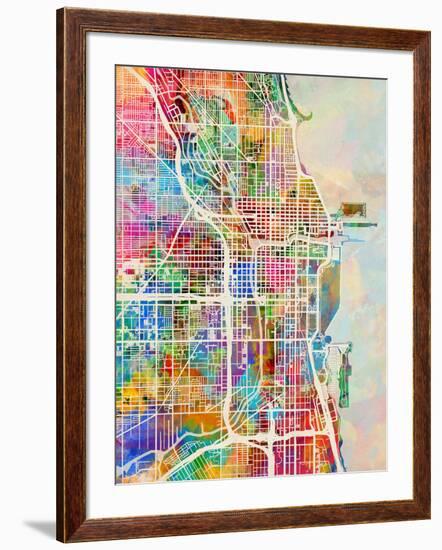 Chicago City Street Map-Michael Tompsett-Framed Art Print