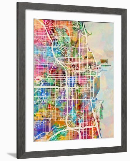 Chicago City Street Map-Michael Tompsett-Framed Art Print