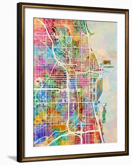 Chicago City Street Map-Michael Tompsett-Framed Art Print