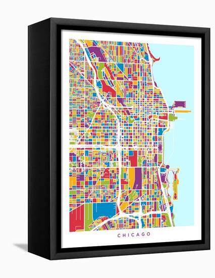 Chicago City Street Map-Michael Tompsett-Framed Stretched Canvas