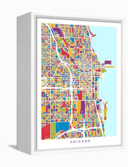 Chicago City Street Map-Michael Tompsett-Framed Stretched Canvas