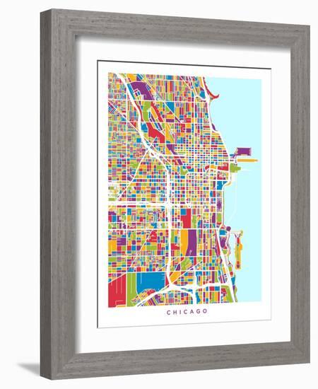 Chicago City Street Map-Michael Tompsett-Framed Art Print