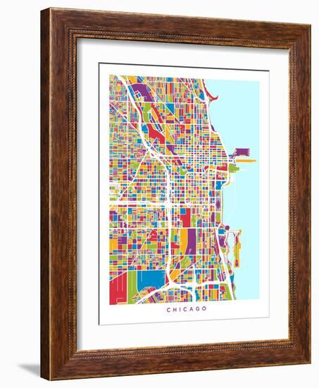 Chicago City Street Map-Michael Tompsett-Framed Art Print