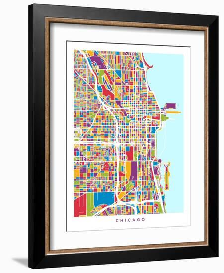 Chicago City Street Map-Michael Tompsett-Framed Art Print