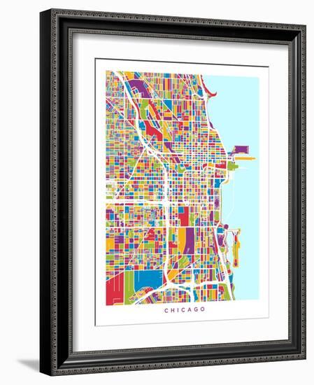 Chicago City Street Map-Michael Tompsett-Framed Art Print