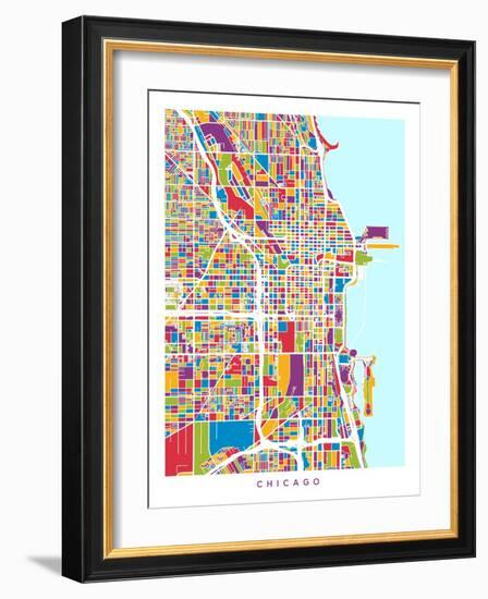 Chicago City Street Map-Michael Tompsett-Framed Art Print