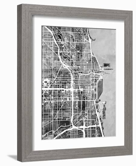 Chicago City Street Map-Michael Tompsett-Framed Art Print