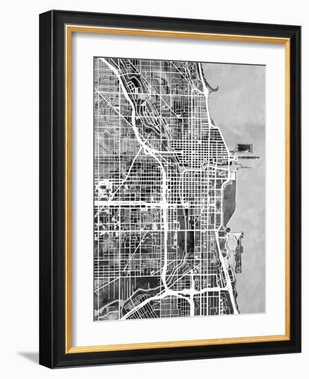 Chicago City Street Map-Michael Tompsett-Framed Art Print