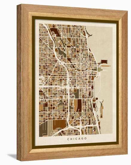 Chicago City Street Map-Michael Tompsett-Framed Stretched Canvas