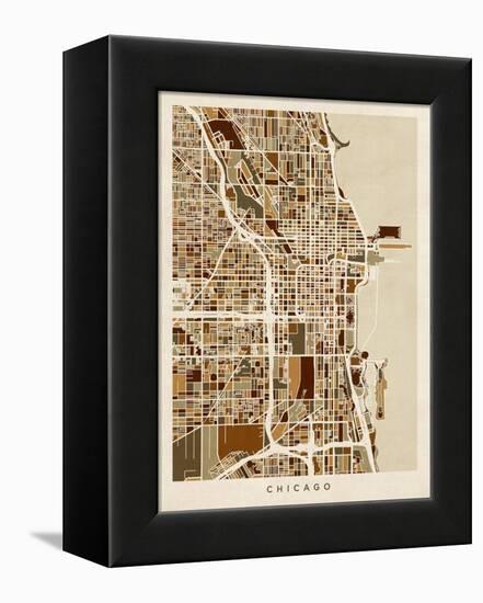 Chicago City Street Map-Michael Tompsett-Framed Stretched Canvas