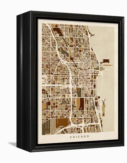 Chicago City Street Map-Michael Tompsett-Framed Stretched Canvas