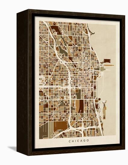 Chicago City Street Map-Michael Tompsett-Framed Stretched Canvas