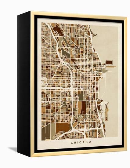 Chicago City Street Map-Michael Tompsett-Framed Stretched Canvas