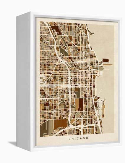 Chicago City Street Map-Michael Tompsett-Framed Stretched Canvas