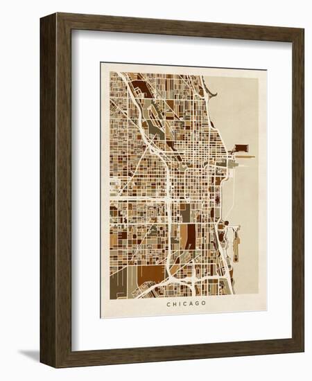 Chicago City Street Map-Michael Tompsett-Framed Premium Giclee Print