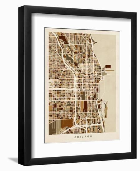 Chicago City Street Map-Michael Tompsett-Framed Premium Giclee Print