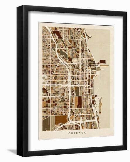 Chicago City Street Map-Michael Tompsett-Framed Art Print