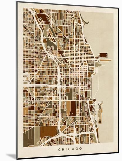 Chicago City Street Map-Michael Tompsett-Mounted Art Print