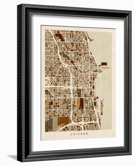 Chicago City Street Map-Michael Tompsett-Framed Art Print