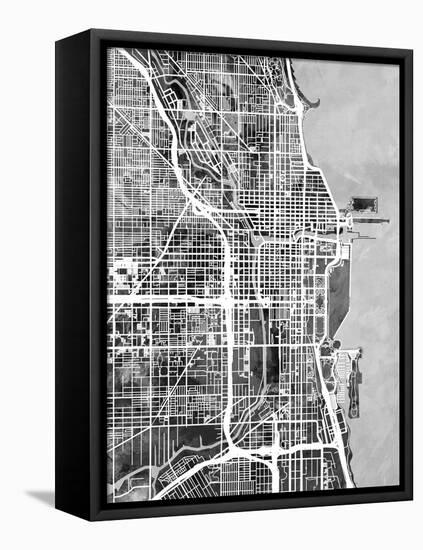 Chicago City Street Map-Tompsett Michael-Framed Stretched Canvas