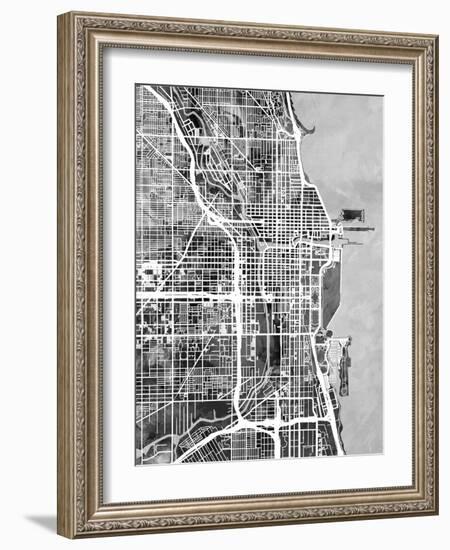 Chicago City Street Map-Tompsett Michael-Framed Art Print