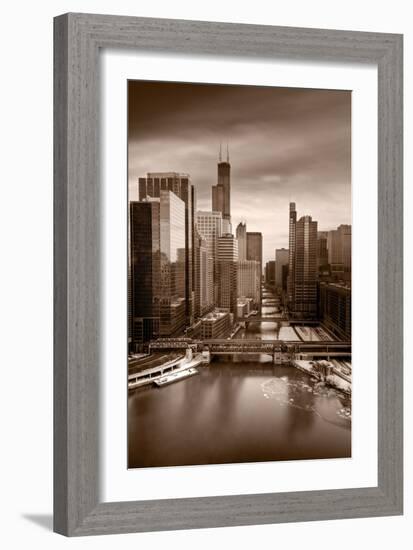 Chicago City View Afternoon BW-Steve Gadomski-Framed Photographic Print