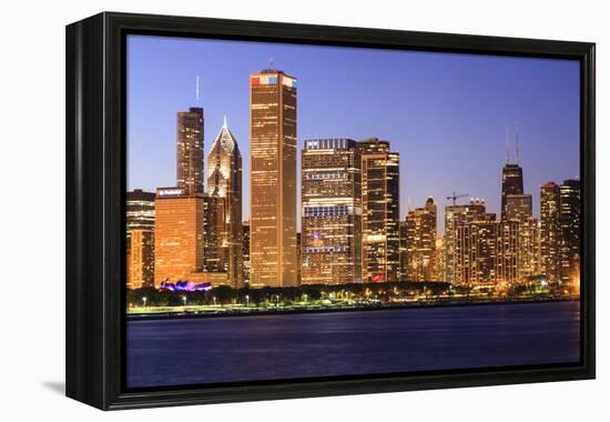 Chicago Cityscape at Dusk Viewed from Lake Michigan, Chicago, Illinois, United States of America-Amanda Hall-Framed Premier Image Canvas