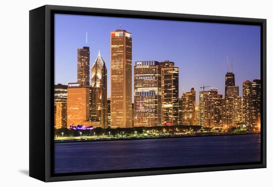 Chicago Cityscape at Dusk Viewed from Lake Michigan, Chicago, Illinois, United States of America-Amanda Hall-Framed Premier Image Canvas