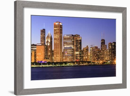 Chicago Cityscape at Dusk Viewed from Lake Michigan, Chicago, Illinois, United States of America-Amanda Hall-Framed Photographic Print