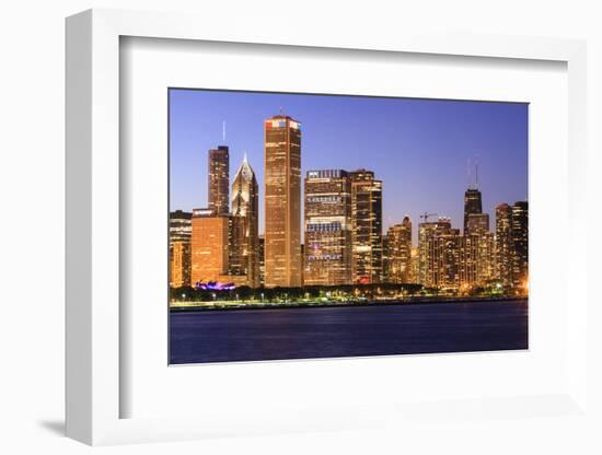 Chicago Cityscape at Dusk Viewed from Lake Michigan, Chicago, Illinois, United States of America-Amanda Hall-Framed Photographic Print