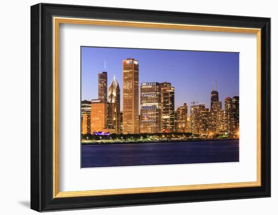 Chicago Cityscape at Dusk Viewed from Lake Michigan, Chicago, Illinois, United States of America-Amanda Hall-Framed Photographic Print