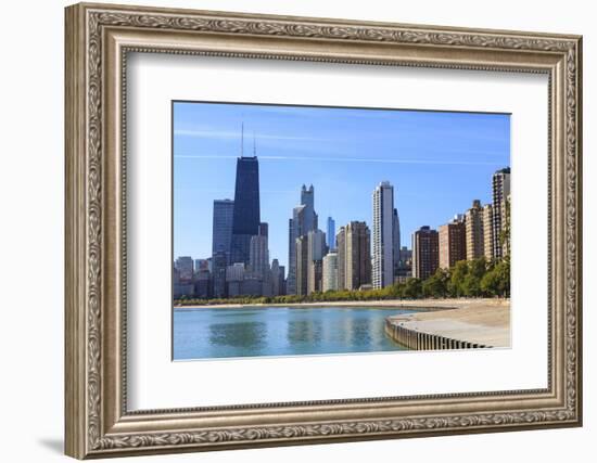 Chicago Cityscape from North Avenue Beach, John Hancock Center on the Left, Chicago, Illinois, USA-Amanda Hall-Framed Photographic Print