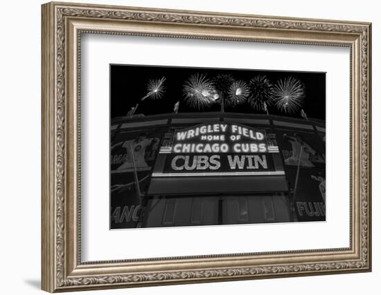 Chicago Cubs Win Fireworks Night BW-Steve Gadomski-Framed Photographic Print