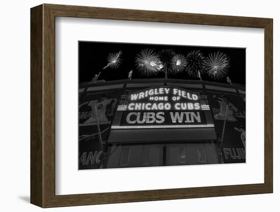 Chicago Cubs Win Fireworks Night BW-Steve Gadomski-Framed Photographic Print