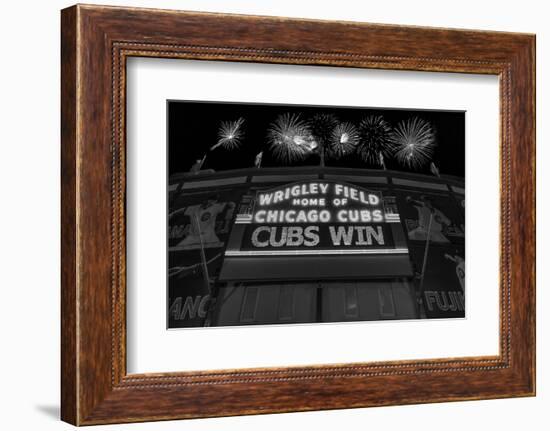 Chicago Cubs Win Fireworks Night BW-Steve Gadomski-Framed Photographic Print