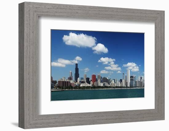 Chicago Daytime Skyline View from the Lake Michigan under Blue Sky. Panoramic View.-Yaro-Framed Photographic Print