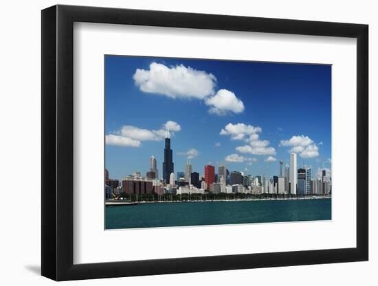 Chicago Daytime Skyline View from the Lake Michigan under Blue Sky. Panoramic View.-Yaro-Framed Photographic Print