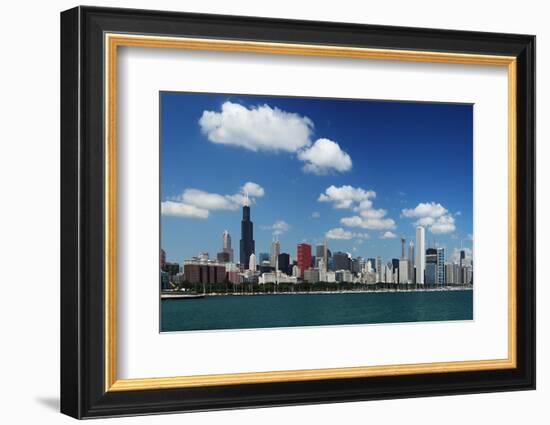 Chicago Daytime Skyline View from the Lake Michigan under Blue Sky. Panoramic View.-Yaro-Framed Photographic Print