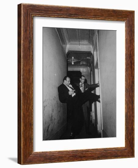 Chicago Detectives Forcing their Way in the Door of Suspicious Room-null-Framed Photographic Print