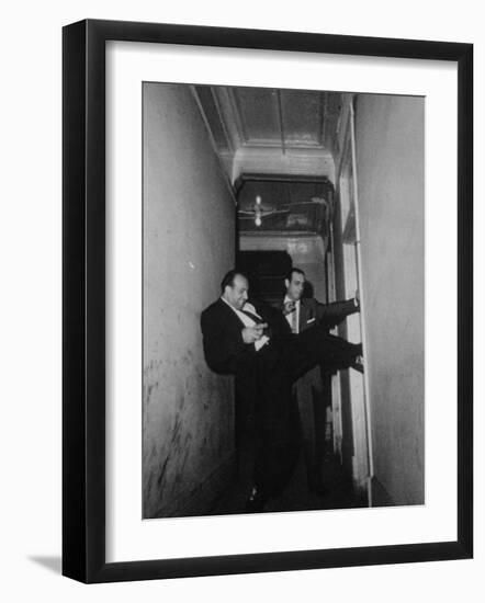 Chicago Detectives Forcing their Way in the Door of Suspicious Room-null-Framed Photographic Print