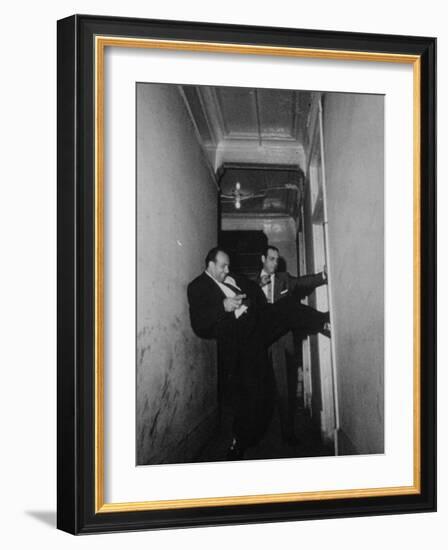 Chicago Detectives Forcing their Way in the Door of Suspicious Room-null-Framed Photographic Print