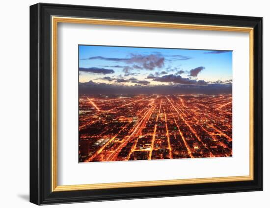 Chicago Downtown Aerial Panorama View at Dusk with Skyscrapers and City Skyline.-Songquan Deng-Framed Photographic Print