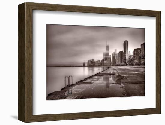 Chicago Foggy Lakefront BW-Steve Gadomski-Framed Photographic Print