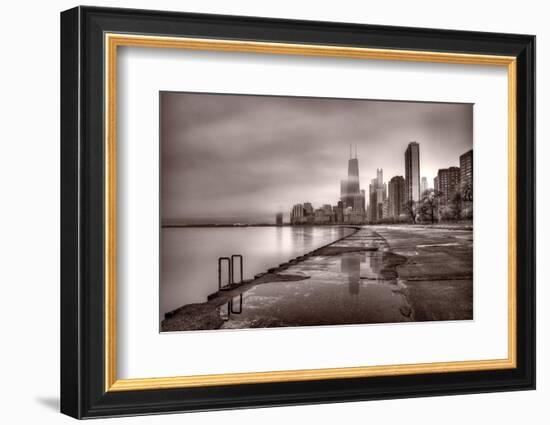 Chicago Foggy Lakefront BW-Steve Gadomski-Framed Photographic Print