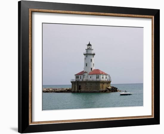 Chicago Harbor Lighthouse, Lake Michigan, Chicago, Illinois, USA-Amanda Hall-Framed Photographic Print